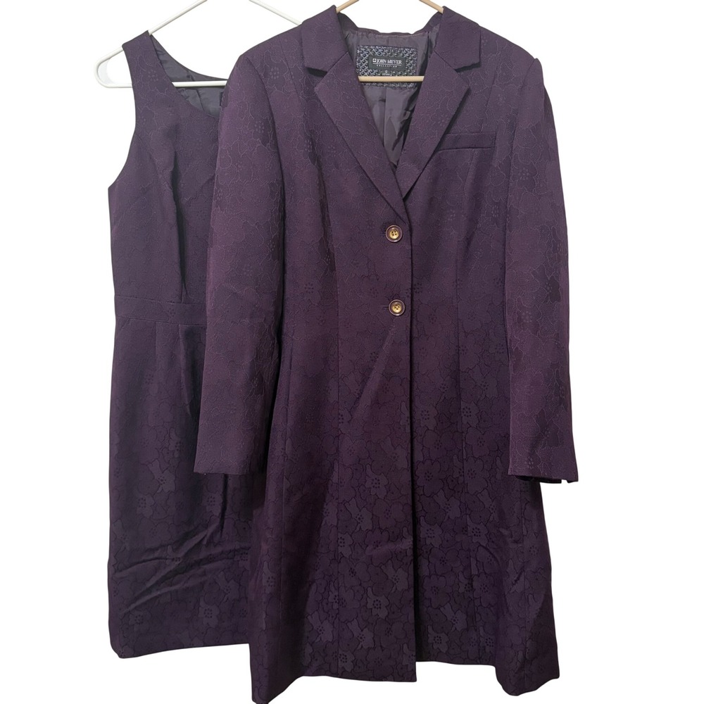 John Meyer Collection Purple Floral Jacquard Dress and Duster Coat Set Size 12